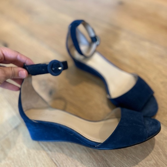 J. Crew Blue Suede Wedge Women's Sandals - Picture 3 of 6